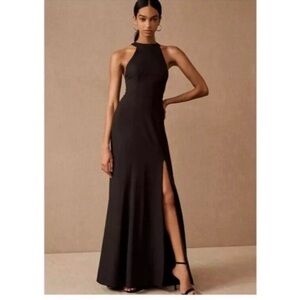 BHLDN Dress Size 6 Lennox Black Slit Open Back Halter Bridesmaid Anthropologie